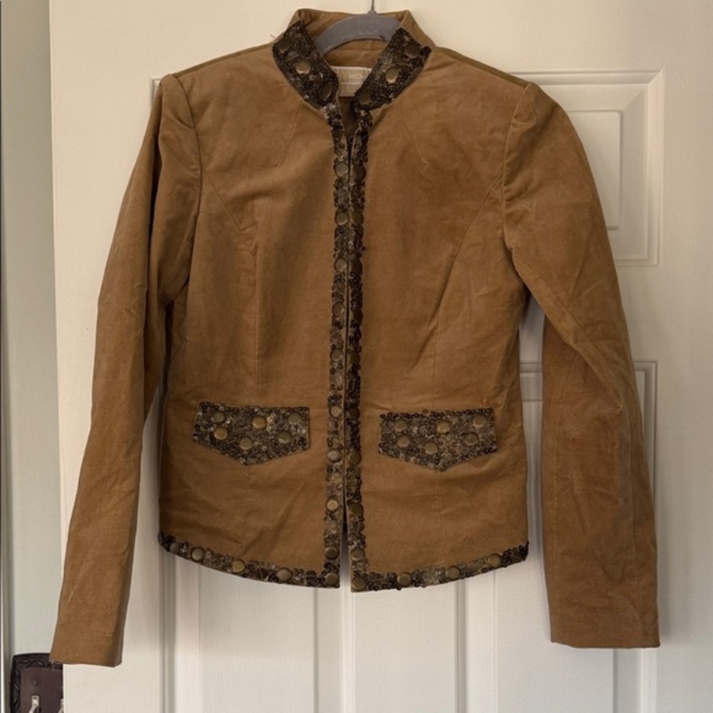 Michael Kors Brown Jacket with Patterned Trim